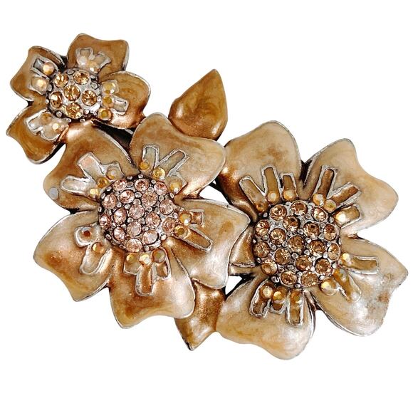 VTG Signed Chico’s Brooch Gold Tone Enamel Floral Rhinestone Pin Y2K - Picture 1 of 9